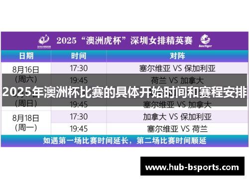 2025年澳洲杯比赛的具体开始时间和赛程安排